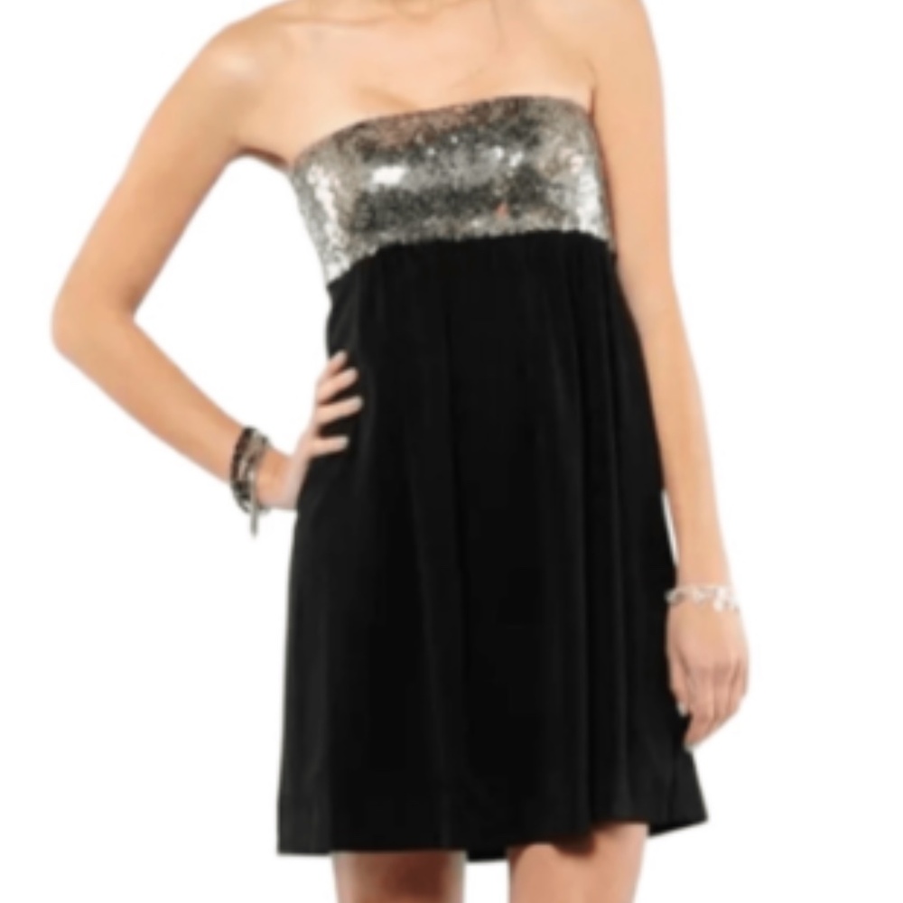 NEW Theory Lensley Black Silver Sequin Wool Silk Strapless Mini Dress Size 10